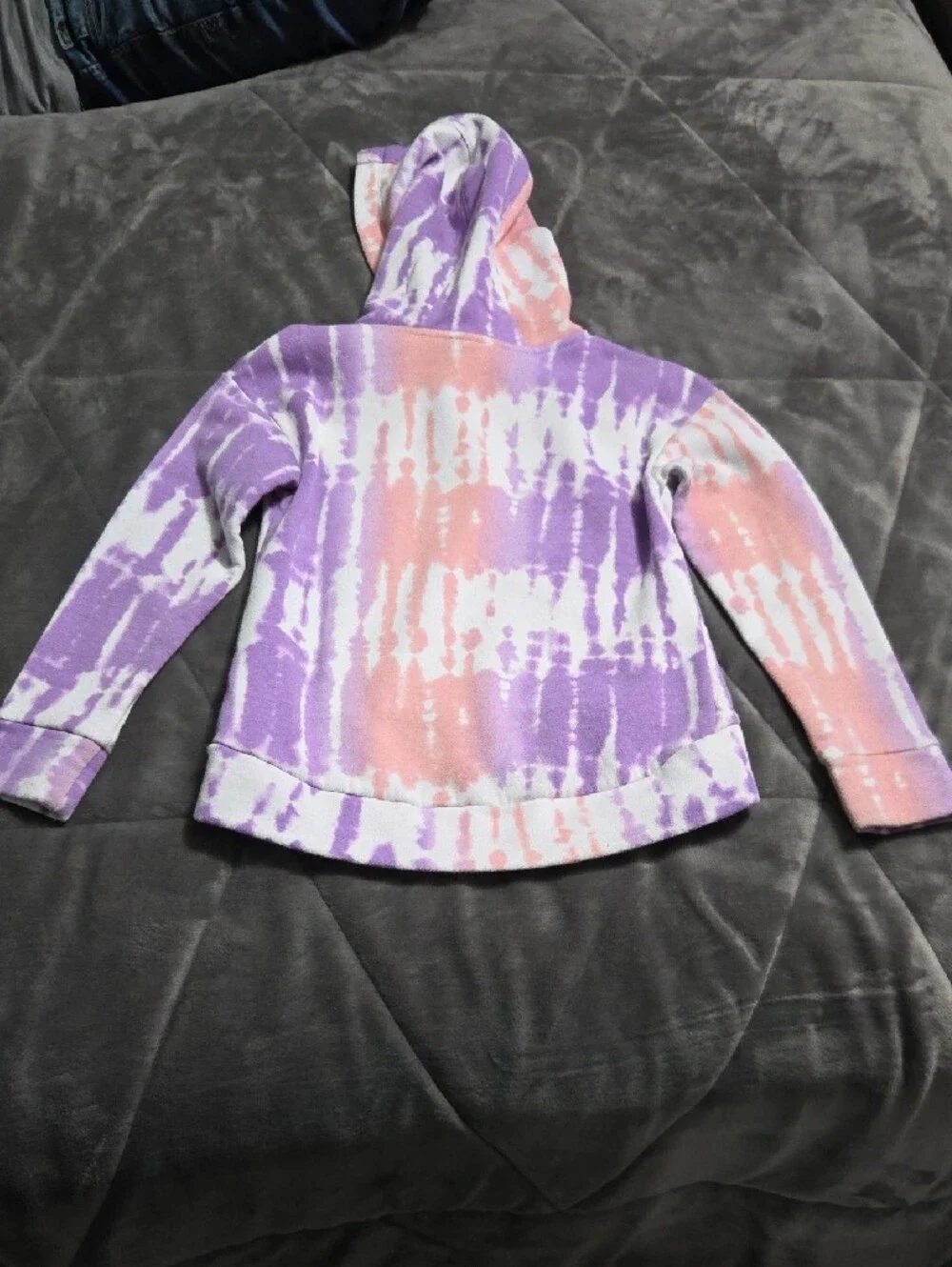 Nike Kids Purple and Pink Tie-Dye Hoodie with Blue Logo